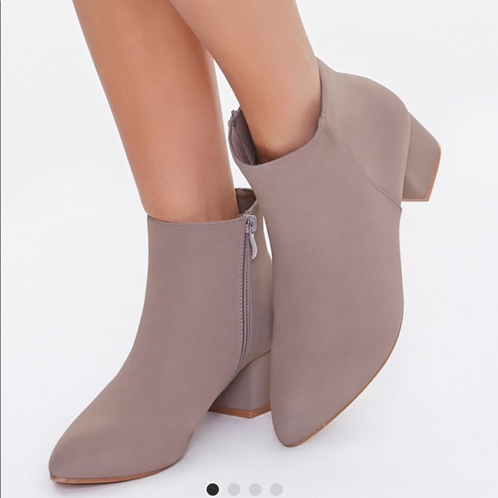 Faux suede block heel booties Taupe